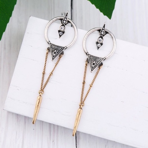 New”Two Tone Diamond Boho Earrings - Picture 3 of 7